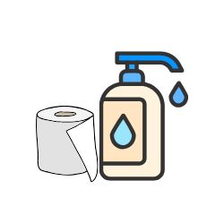 dibujo de rollo de papel higienico junto a dispensador de jabon de manos